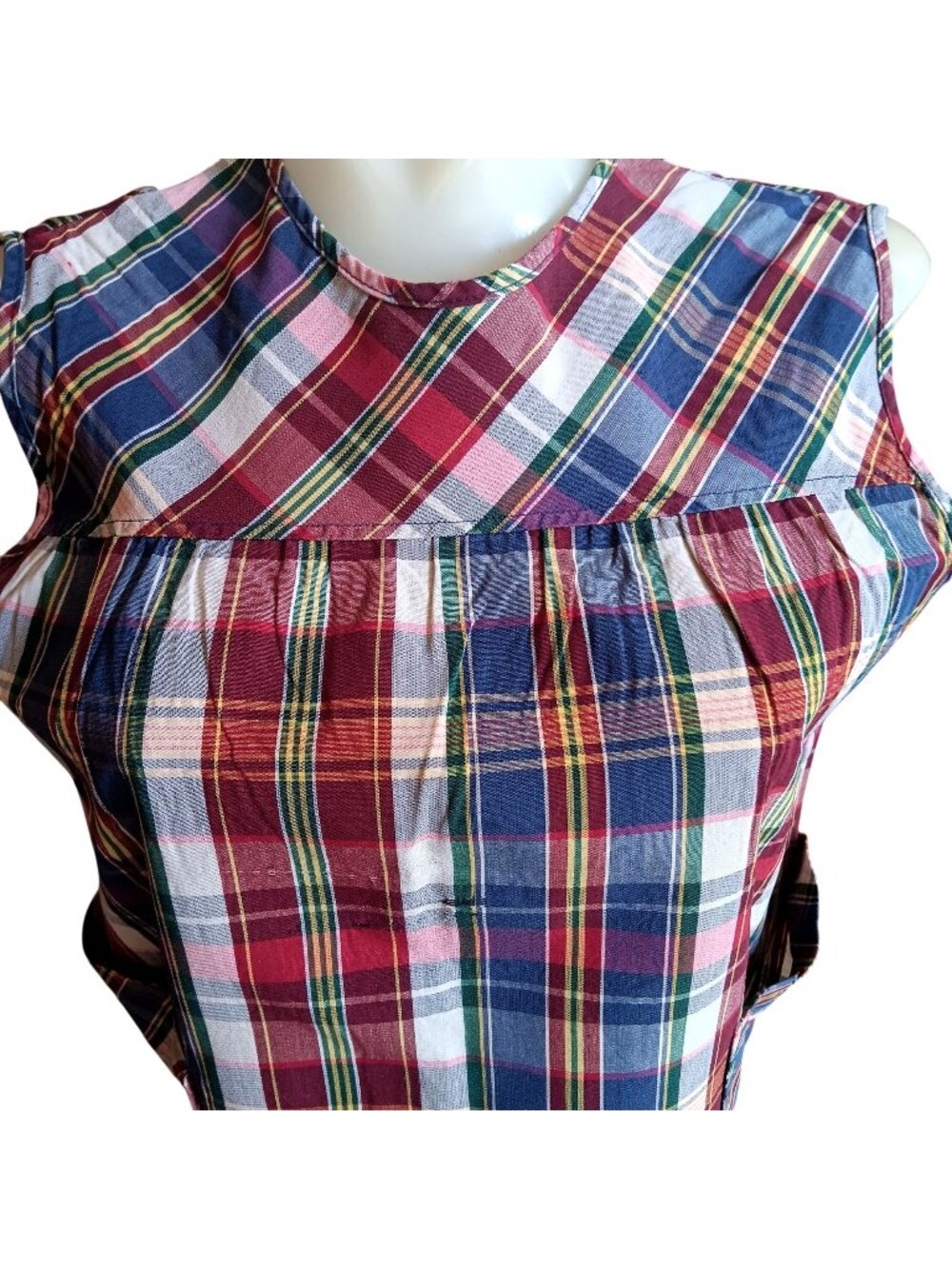True Vintage Small Handmade Sleeveless Blouse 70's Plaid Back Button Hippie